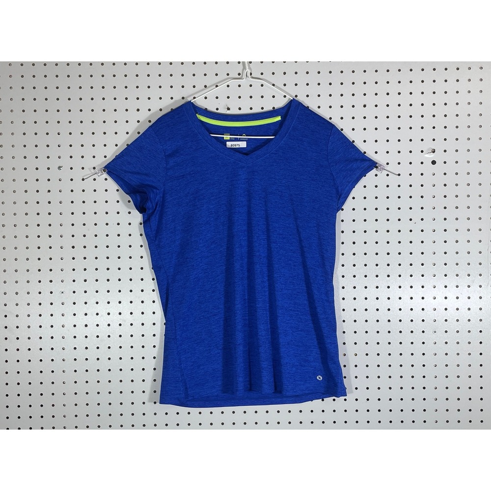 Xersion Womens Blue Space Dye V-Neck Activewear Short Sleeve T-Shirt Size M